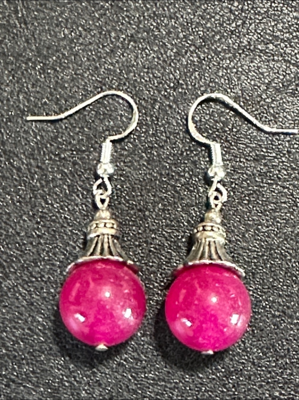 Pink Agate Round Gemstone 925 Silver Wire Back Drop Earrings